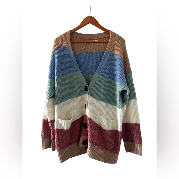 American Eagle Color Block Button Up Cardigan - Picture 1 of 6